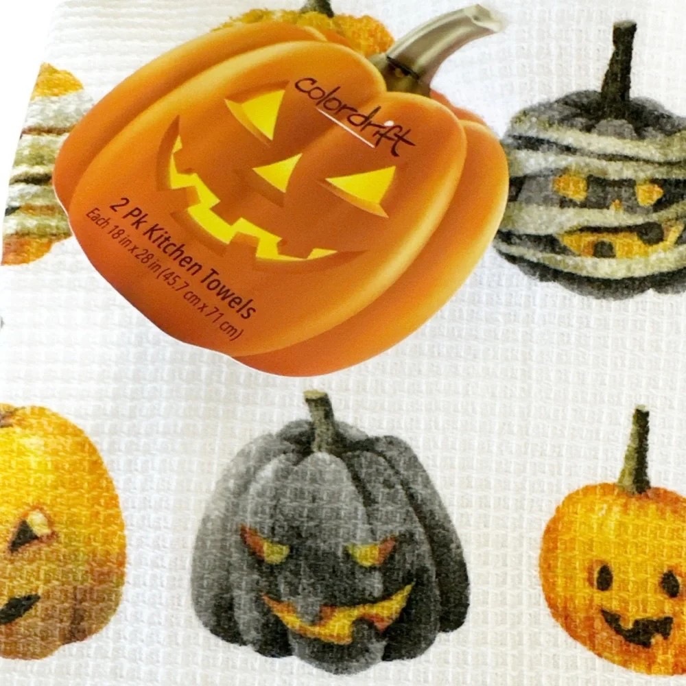 NEW Colordrift JACK-O-LANTERN Halloween Kitchen Towels Set/2 🎃🎃